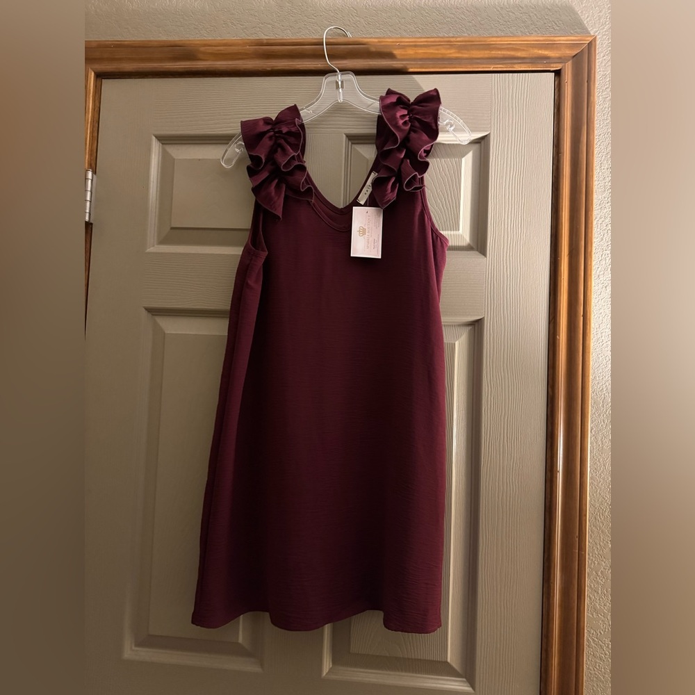 Entro Maroon Ruffled Dress. NWT